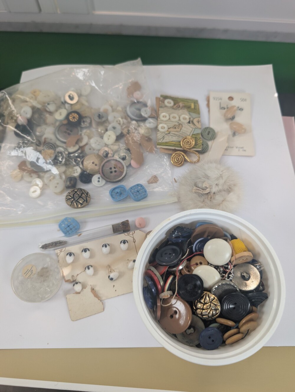 Mixed Vintage Buttons and Sewing Findings - Neutral & Blue Mix